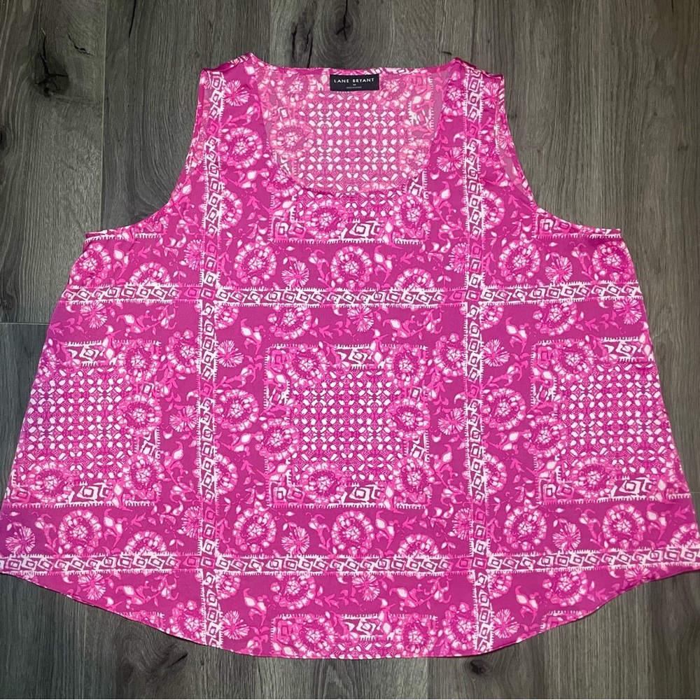 💚Lane Bryant beautiful pink pattern tank super cute girly feminine casual fun